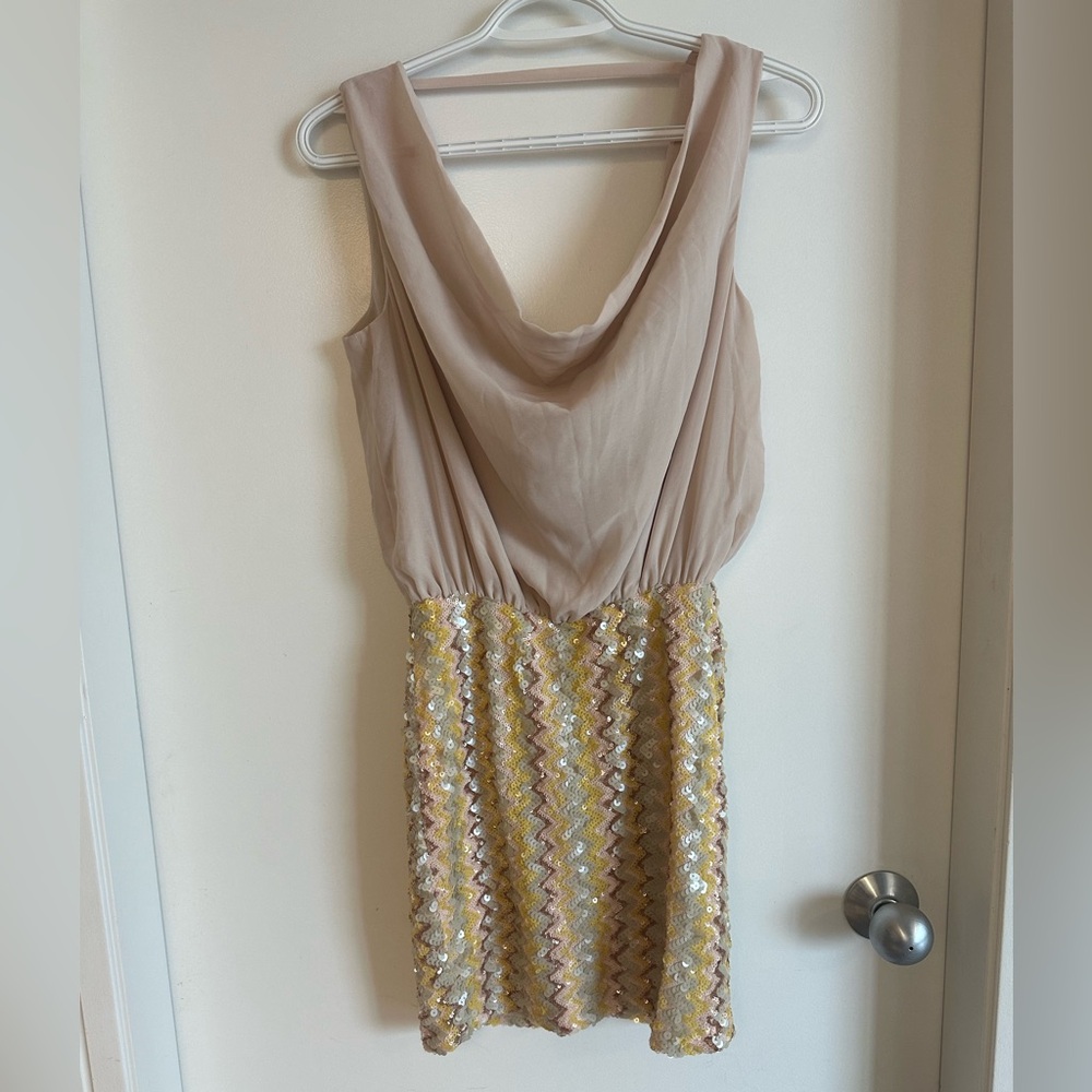 Sequin Skirt Dress With flowy Chiffon Champagne Top open back
